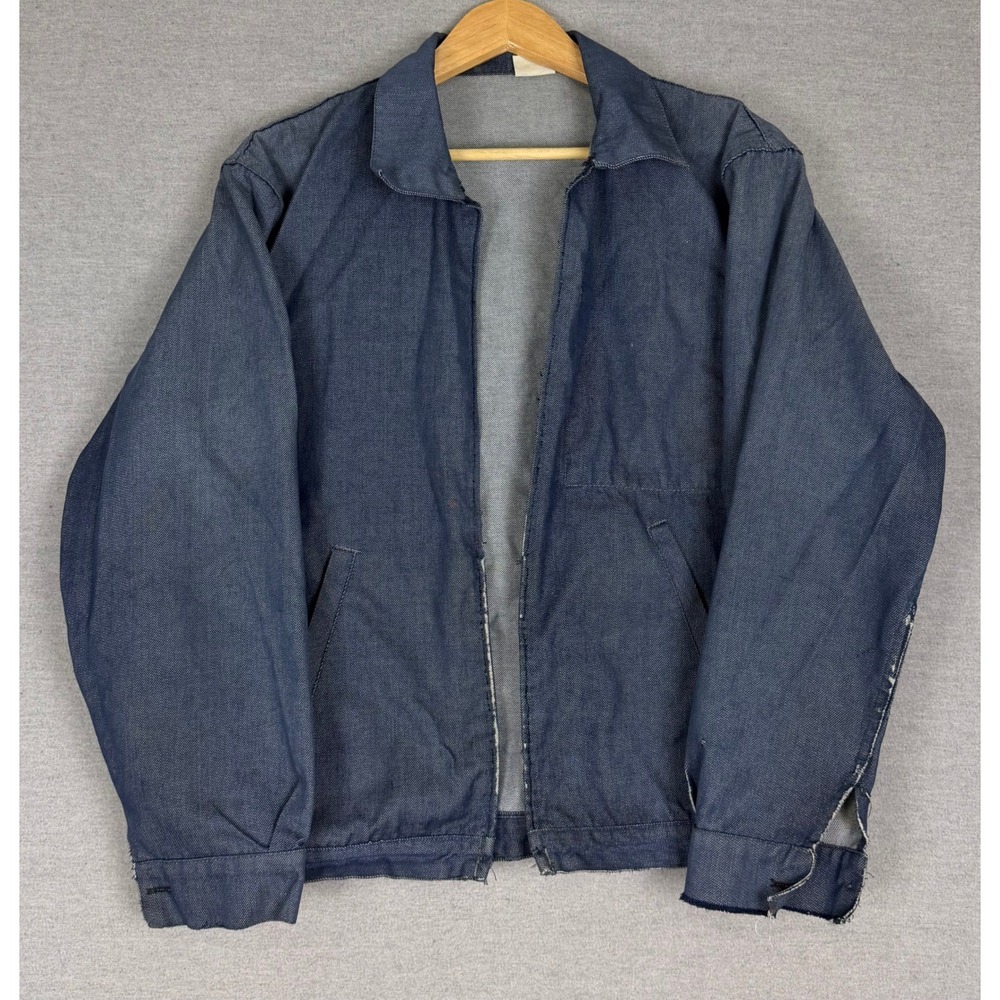 Vintage Blue Denim Chore Jacket Mens XL Workwear Utility Harrington Coat